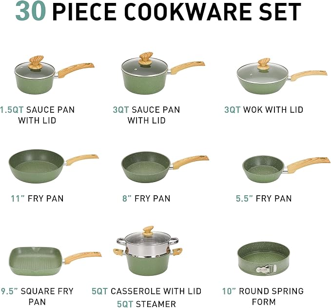 MAISON ARTS 30 Piece Pots and Pans Set Non Stick, Kitchen Cookware & Bakeware - Image 6