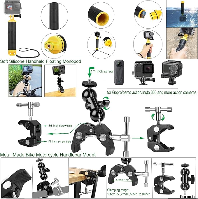 Gurmoir Accessory Kit for Osmo Action 5 pro 4/Insta 360 X5 X4 X3/Go Pro Hero13 - Image 2