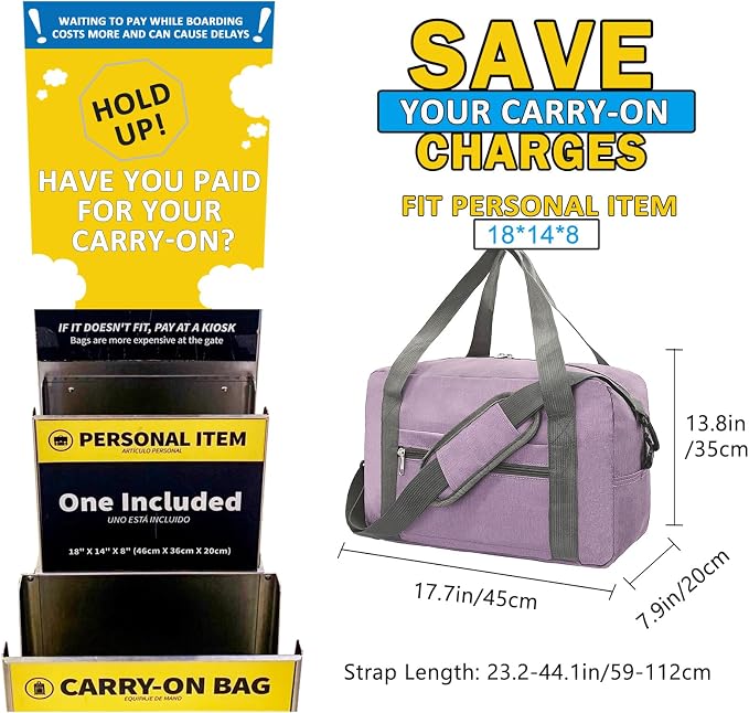 For Spirit Airlines Personal Item Bag 18x14x8 in Underseat Carry-on Luggage - Image 3