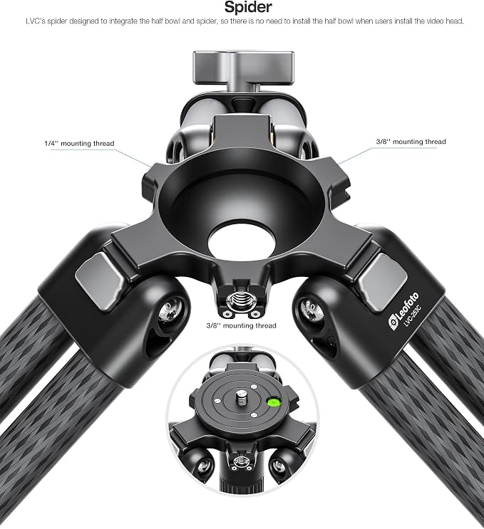 Leofoto LVC-253C+BV-15 King Kong Series Carbon Fiber Dual Leg Video Tripod w - Image 6