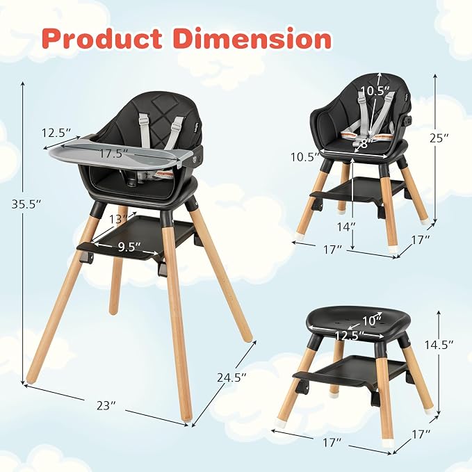 HONEY JOY Baby High Chair, 6 In 1 Convertible Wooden Highchair - Image 7
