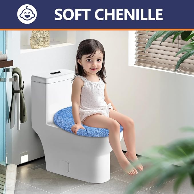 Microfiber Elongated Toilet Seat Cover 19.5"x 15" Machine Washable Solid Toilet - Image 5