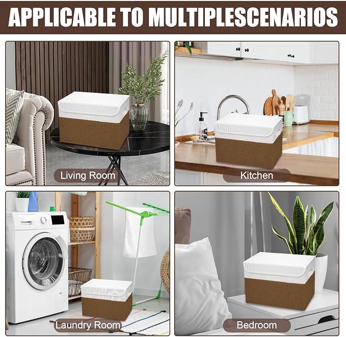 Large 22 Quart Linen Fabric Foldable Storage Bin Cube Organizer Basket - Image 7