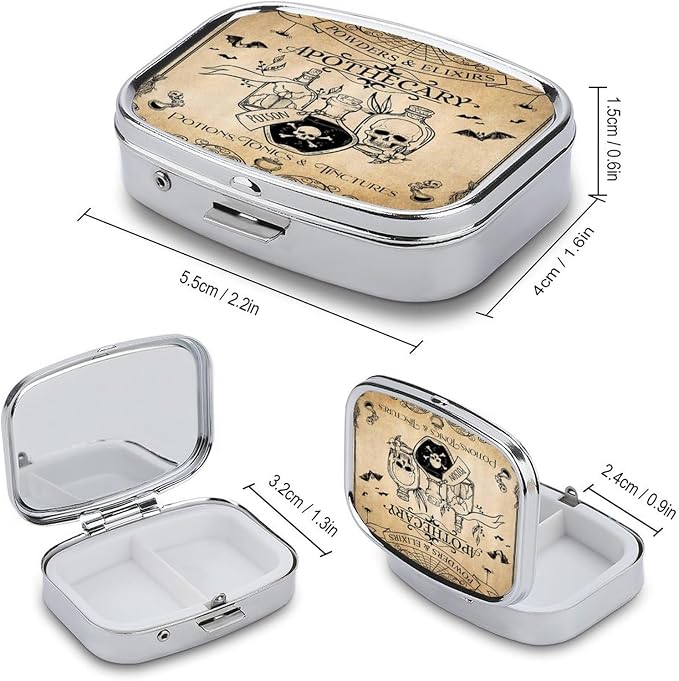 Metal 2 Compartment Pill Organizer Travel Friendly Portable Compact Pill Box - Image 2