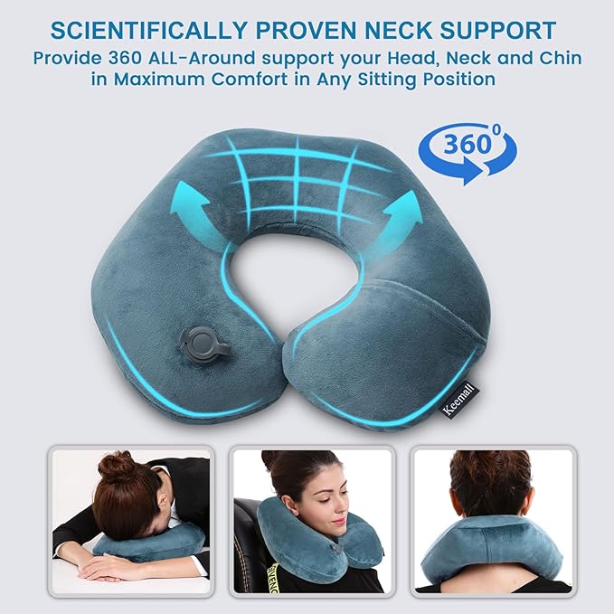 Inflatable Travel Neck Pillow for Airplane Train Car Washable Pillowcase U - Image 4