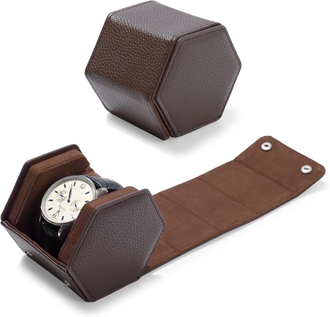 Oirlv Luxury Hexagonal Leather Watch Travel Case Single Watch Box by Oirlv