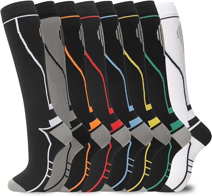 Compression Socks for Women Men Circulation Knee High 8 Pairs for Nurses by HELLOMOMOYA