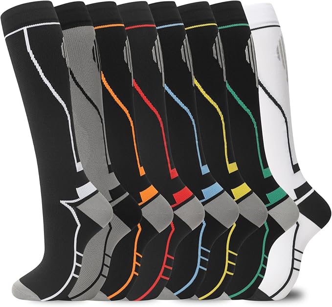 Compression Socks for Women Men Circulation Knee High 8 Pairs for Nurses by HELLOMOMOYA