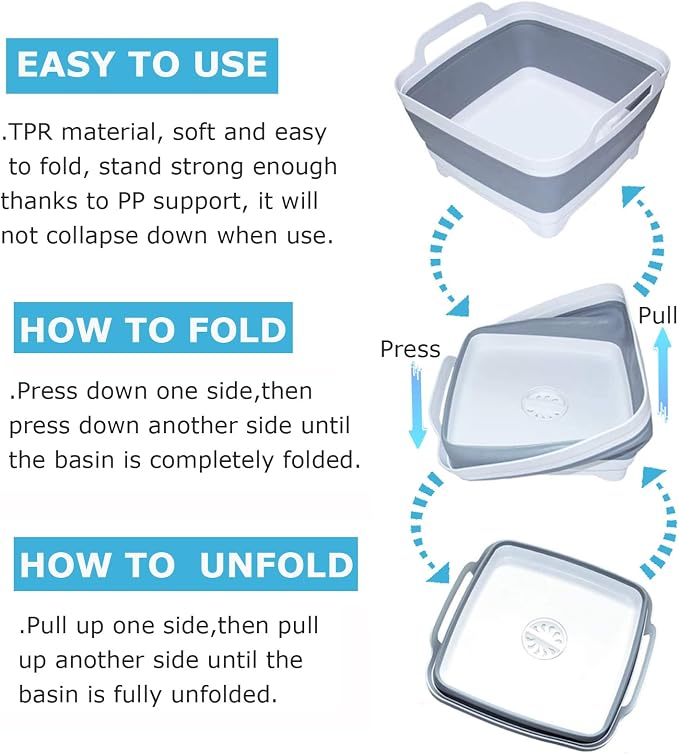 Collapsible Basin Bucket, 9L Collapsible Dishpan - Image 3