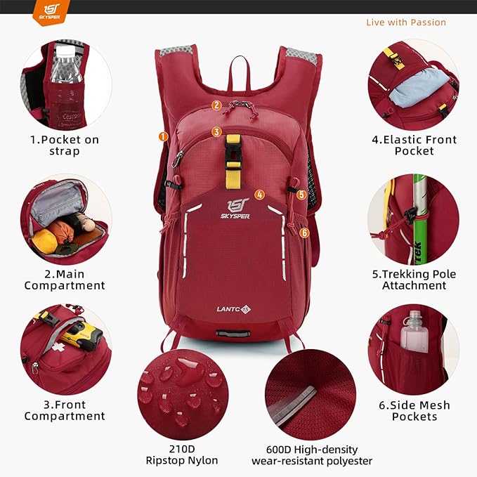 SKYSPER Small Hiking Backpack - 15L Travel Daypack Lightweight Bag Water - Image 3
