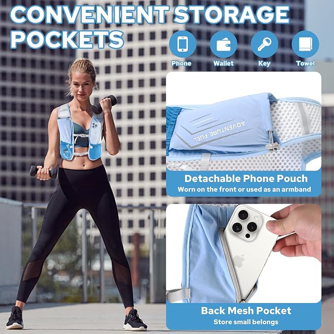 Lightweight Running Vest for Women Men, Adjustable Hydration Backpack - Image 4