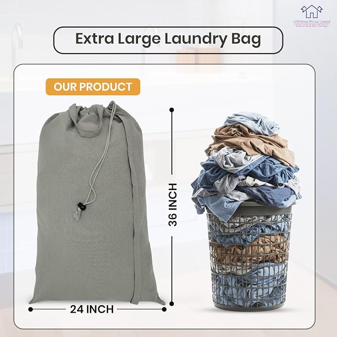 LFH Home Cotton Canvas Extra Large Laundry Bag - Image 2