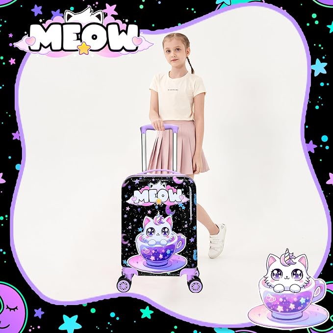 Cute Black Cat Kid's Luggage Set 2 Piece Suitcase Set 16" Hardside Luggage - Image 6