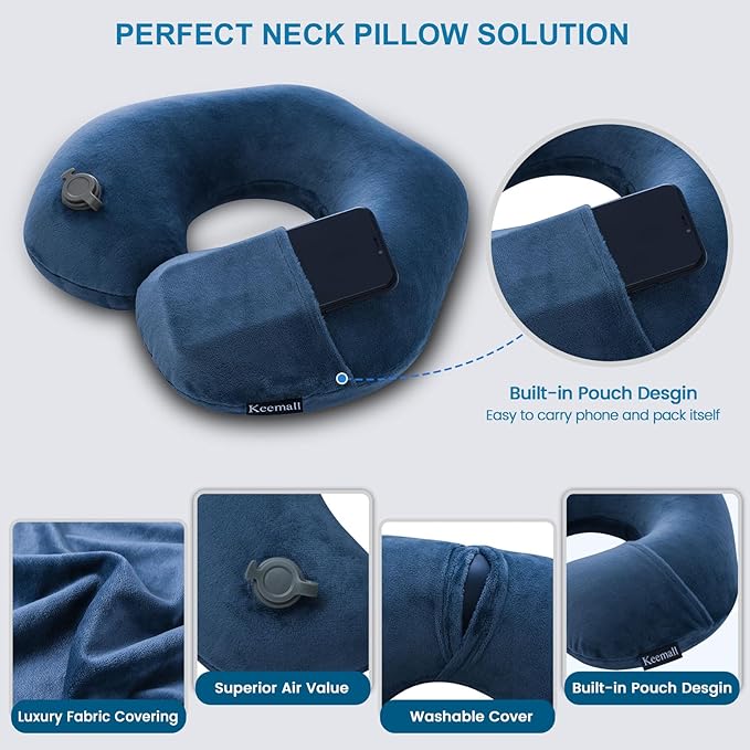 Travel Neck Pillow for Airplane, Compact Inflatable Neck Pillow for Traveling - Image 4