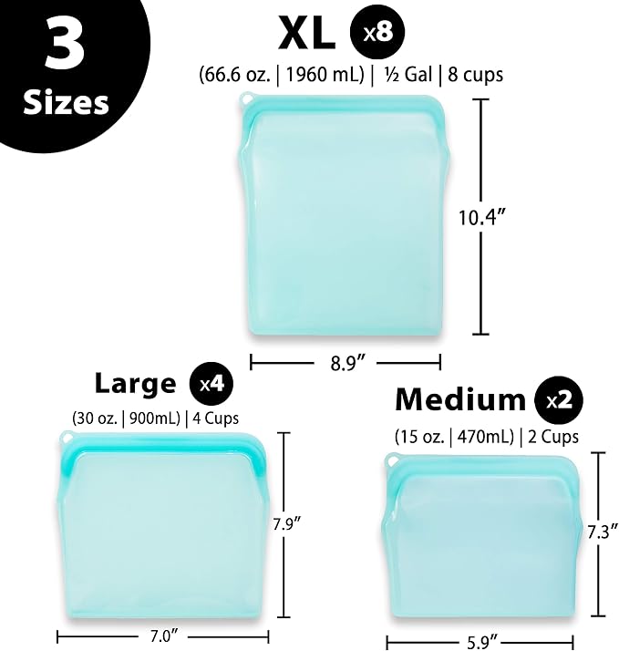 15 Ounce Dish washer safe, Reusable Zipper Storage Bags - Image 3
