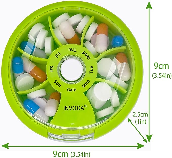 INVODA Weekly Pill Organizer 7 Compartment Rotating Pill Box - Image 5