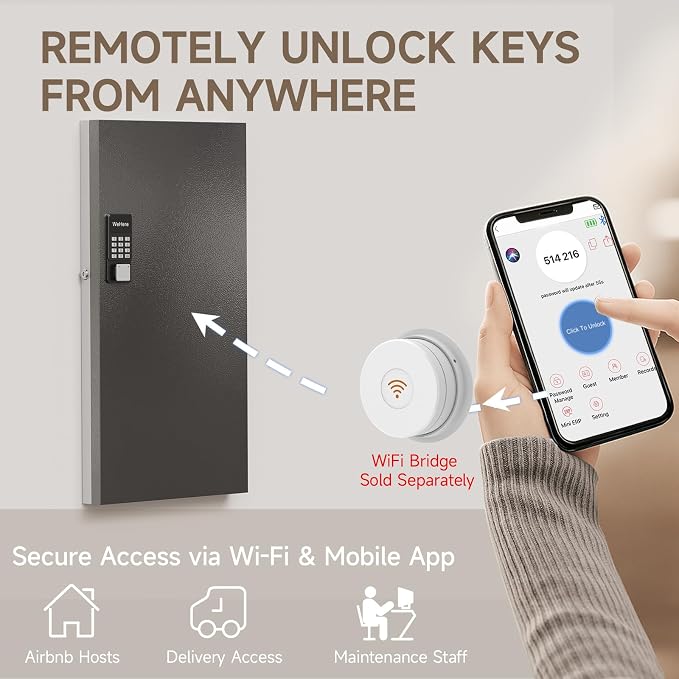 WeHere 120 Key Lock Box Wall Mount, APP Bluetooth/OTP/Wi-Fi/Fixed Code/Key - Image 5