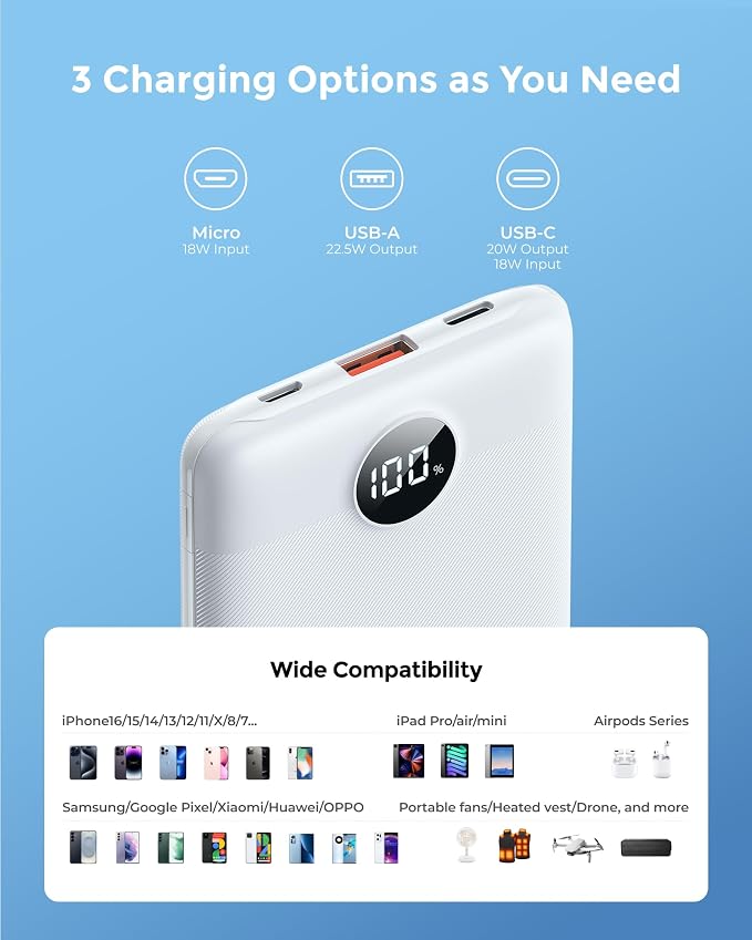 VEEKTOMX Small Portable Charger, Mini Power Bank 10000mAh, PD 22.5W Fast - Image 7