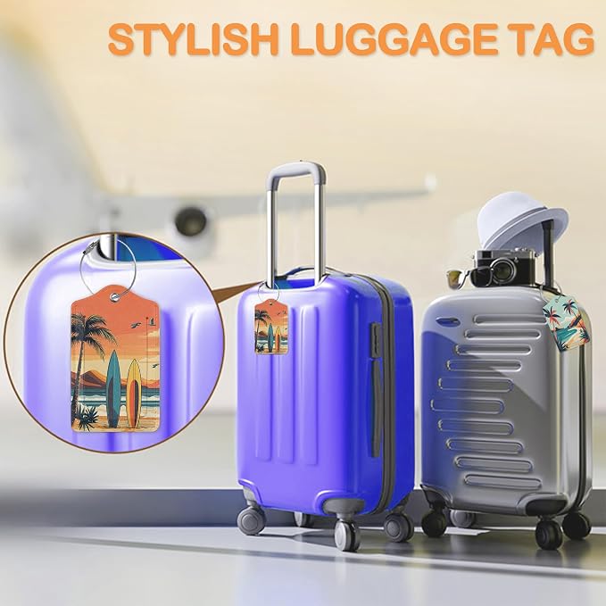 Tropical Turtle Beach Art 3 PCS Luggage Tags, Vintage Coastal Leather Suitcase - Image 5