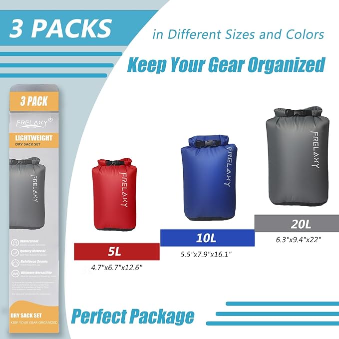 Frelaxy Dry Bag 3-Pack/5-Pack, Ultralight Dry Sack, Outdoor Bags Keep Gear Dry - Image 2