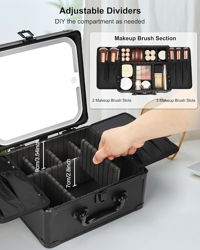 Relavel Makeup Bag with LED Mirror, Makeup Box Travel Train Case with - Image 2