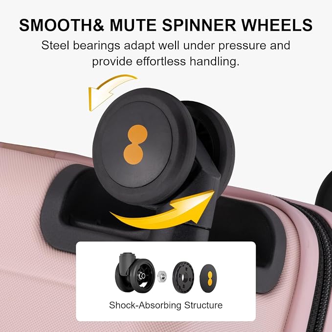 LEVEL8 Pink Suitcase with Spinner Wheels, Carry on Luggage Airline Approved - Image 3
