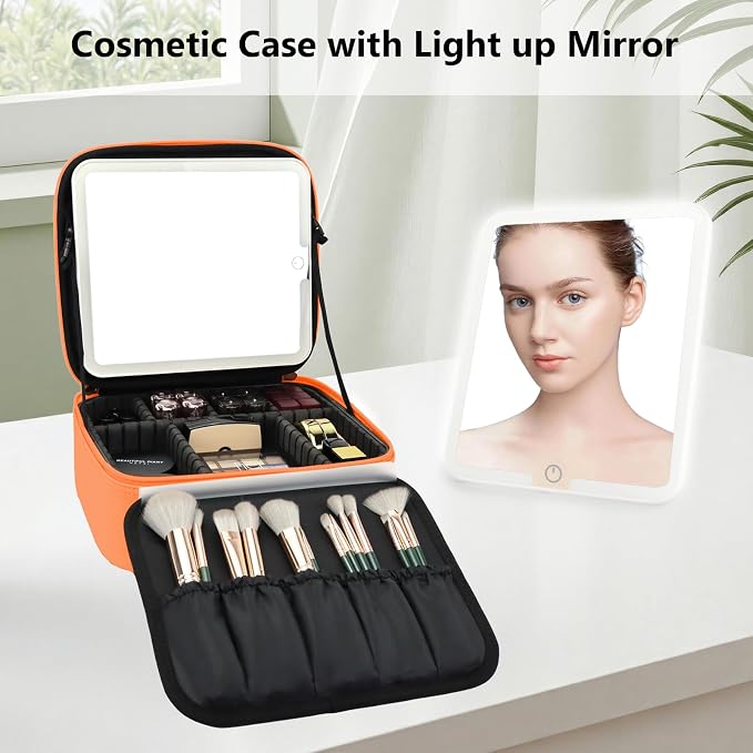 Travel Makeup Bag with LED Mirror Travel Makeup Organizer with 3 Lighted - Image 3