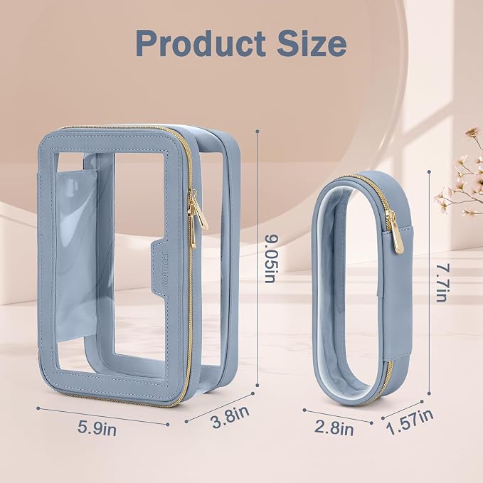 Travel Clear Makeup Bag with Makeup Brush Bag, Leather Makeup Case Toiletry Bag - Image 6