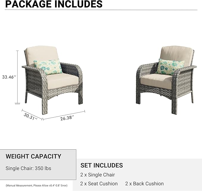 HOOOWOOO Patio Furniture Set, 2 Pieces Outdoor Wicker Chairs Set, All Weather - Image 6