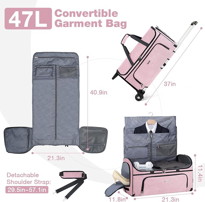 Garment Bags with Wheels, Garment Convertible Weekender Bags, Large Garment Bags - Image 2