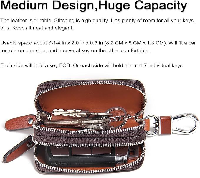 CONTACTS Car Key Case Small Leather Double Zipper Key Holder - Image 2