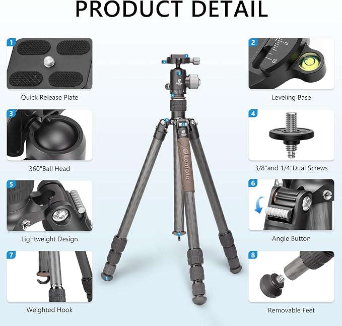 Compact Carbon Fiber Travel Camera Tripod - Image 2
