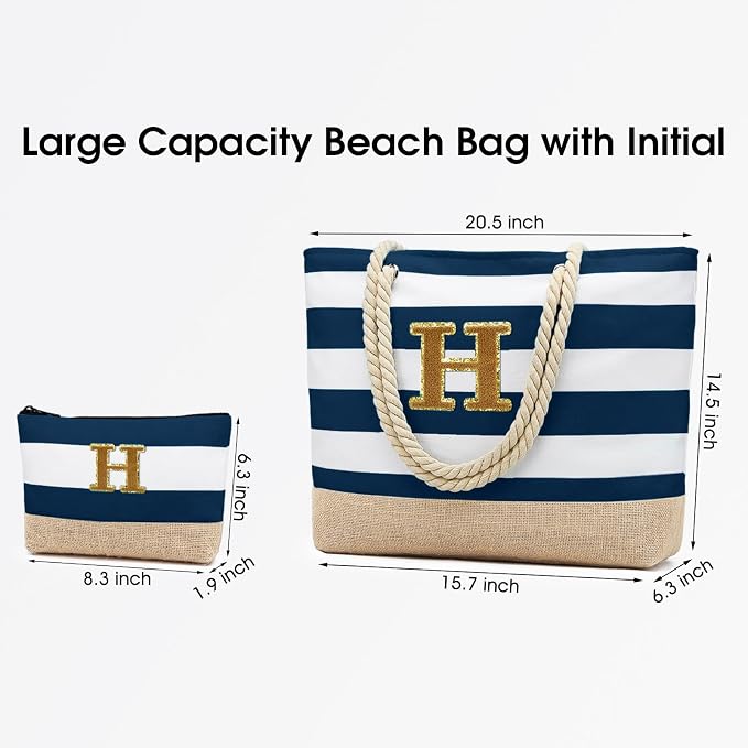 Becokan Beach Bag Initial Beach Tote - Image 3