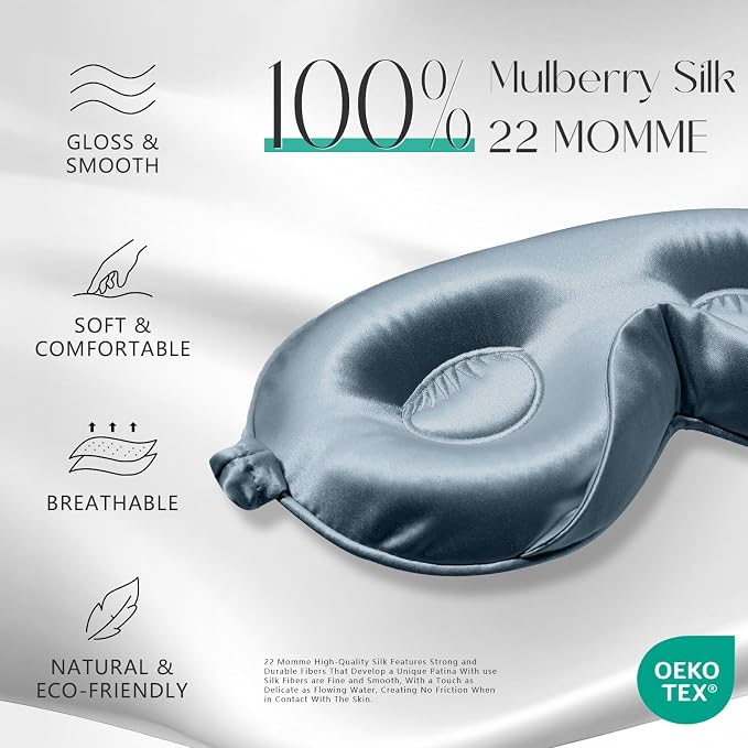 ZIMASILK Adjustable 22 Momme 100% Mulberry Silk Sleep Mask, Upgraded 3D - Image 2