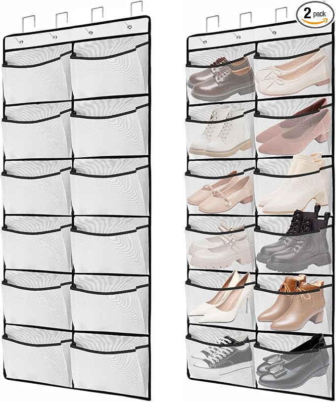 2 Packs Over the Door Shoe Organizer, 24 Extra Large Mesh Pockets Hanging Shoe by YOCOMEY
