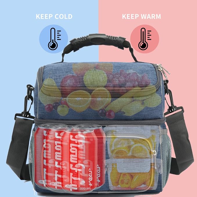 FlowFly Double Layer Cooler Insulated Lunch Bag Adult Lunch Box Large Tote Bag - Image 2