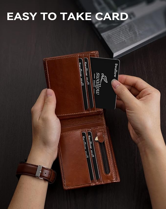 Swallowmall Mens Wallet Rfid Blocking Genuine Leather Bifold Wallets - Image 6