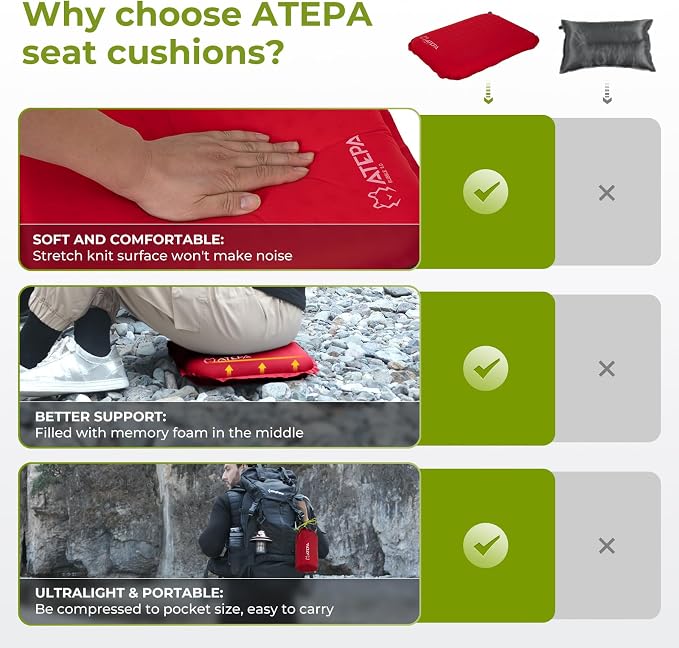 ATEPA Inflatable Stadium Seat Cushion, Self-Inflating Memory Foam Stadium Seats - Image 5