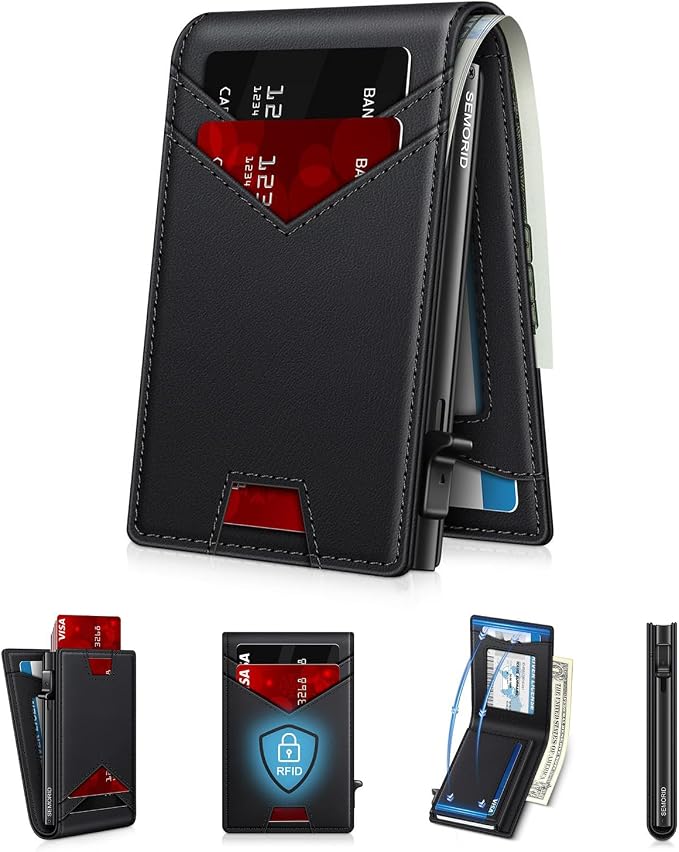 Wallet for Men Wallet with Slim Pop Up Card Holder for 12-14 Cards, RFID by SEMORID