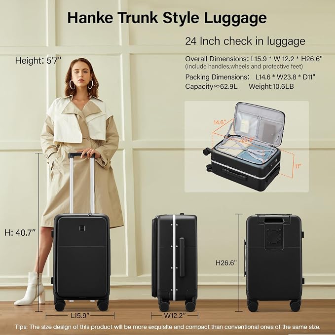 Hanke 24 Inch Luggage with Cup Holder and Charge, Top Opening Hard Shell - Image 2