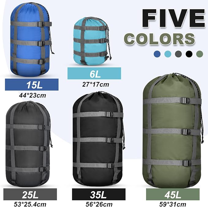 5 Pack Compression Stuff Sack 5 Assorted Size Sleeping Bag Stuff Sack - Image 2