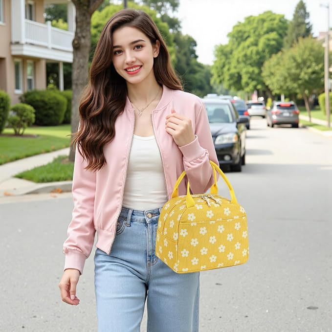 Bluboon Lunch Bag for Women Men Cute Corduroy Lunch Tote Bags Reusable - Image 5