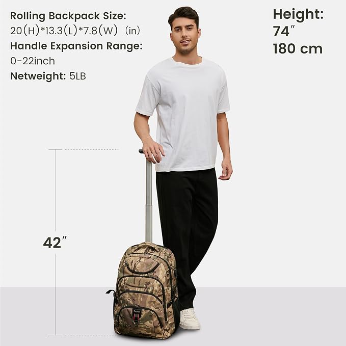 Boavan Rolling Backpack, 17 inch Water Resistant Wheeled Backpack, Carry on - Image 4