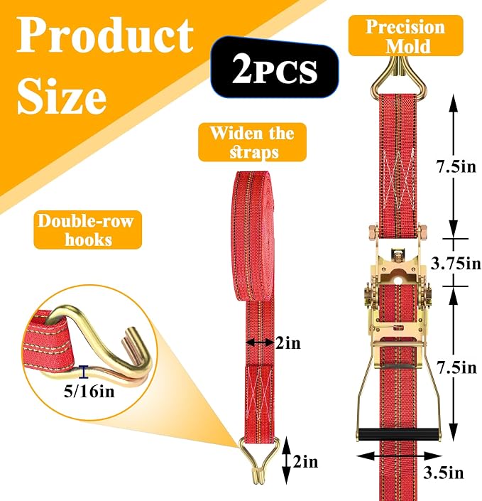 2Pack Ratchet Straps Heavy Duty, 2” 32Ft Tie Down Straps Ratchet, Tie Down - Image 2