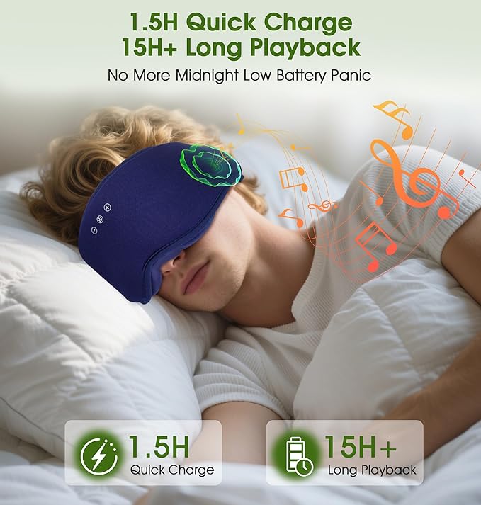 LC-dolida Bamboo Cotton Bluetooth Sleep Mask, 2 in 1 3D Soft Sleep Mask - Image 8