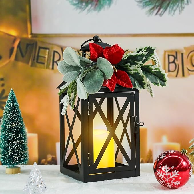 Christmas Lantern Outdoor Deror 13", 2 Pack Waterproof LED Hanging Decorative - Image 2