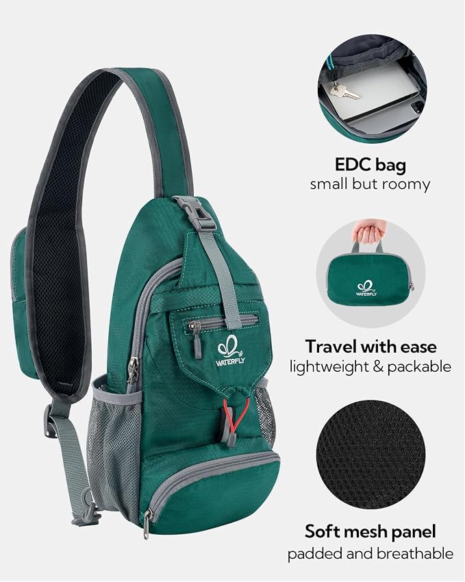 WATERFLY Packable Small Crossbody Sling Backpack Shoulder Chest Bag Daypack - Image 4