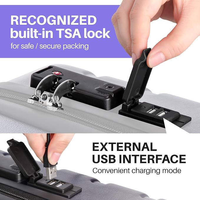 AnyZip Suitcase Hardside PC ABS Lightweight USB Luggage - Image 3