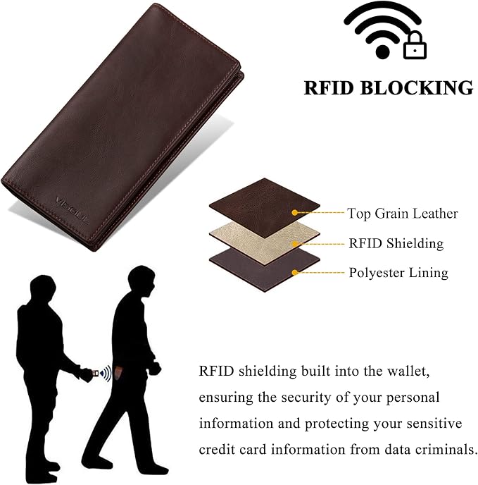 VISOUL Mens Leather Long Checkbook Bifold Wallets - Image 4