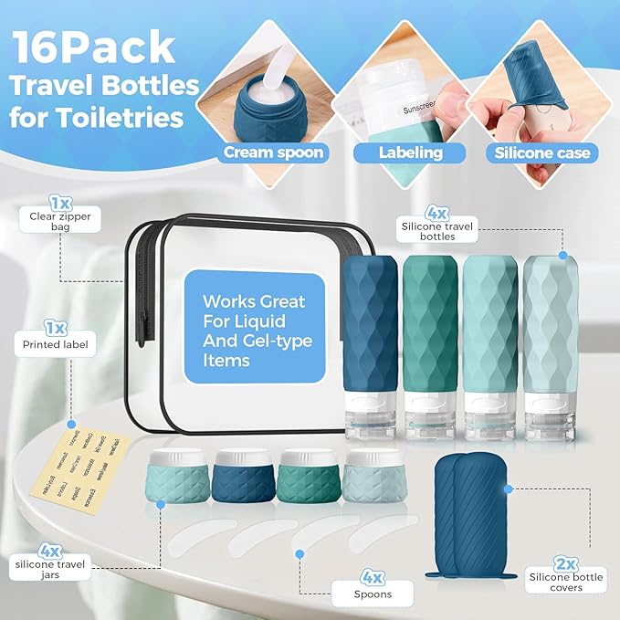 16Pack Travel Bottles for Toiletries, TSA Approved Travel Size Toiletries - Image 3